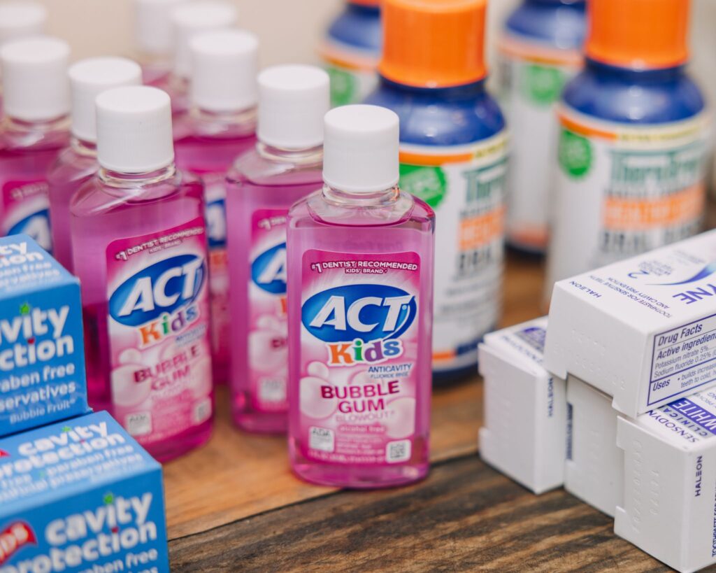 Selection of children's fluoride mouthwash products used to support oral health